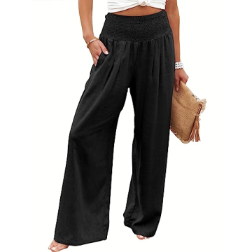 ANRABESS Women Linen Palazzo Pants Summer Boho Wide Leg High Waist Casual Lounge Pant 2024 Beach Tra...