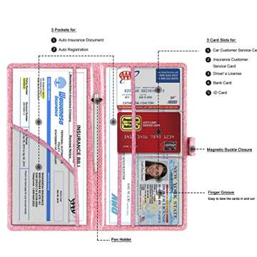TOURSUIT Car Registration and Insurance Card Holder, Vehicle License Document Glove Box Compartment ...