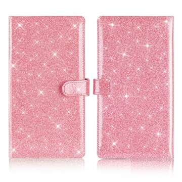 TOURSUIT Car Registration and Insurance Card Holder, Vehicle License Document Glove Box Compartment Organizer, Interior Car Accessories for Women Men (Glitter Pink)