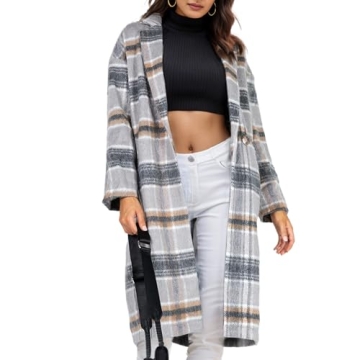 Hixiaohe Womens Long Plaid Shacket Jacket with Pockets