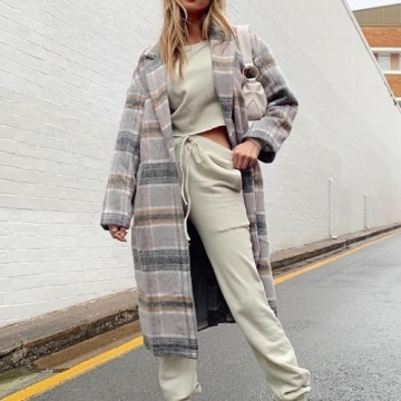 Hixiaohe Womens Long Plaid Shacket Jacket with Pockets