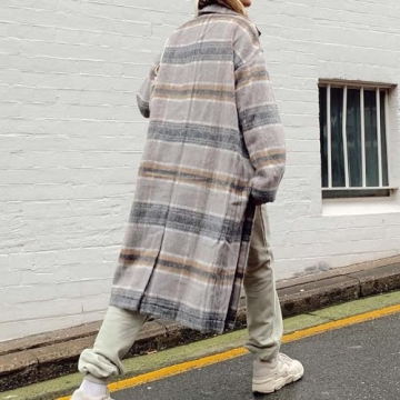 Hixiaohe Womens Long Plaid Shacket Jacket with Pockets