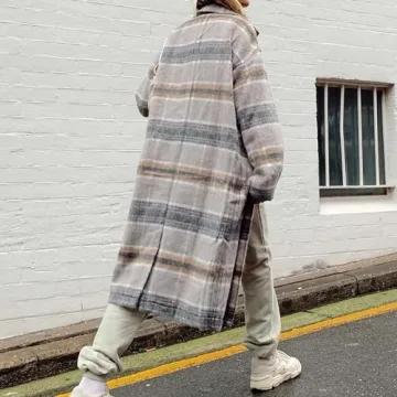 Hixiaohe Womens Long Plaid Shacket Jacket with Pockets