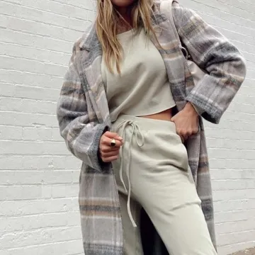 Hixiaohe Womens Long Plaid Shacket Jacket with Pockets