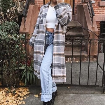 Hixiaohe Womens Long Plaid Shacket Jacket with Pockets