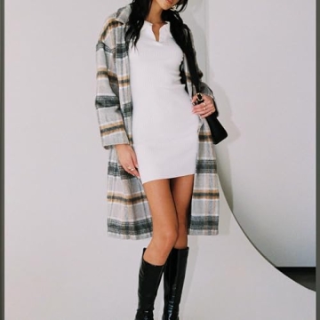 Hixiaohe Womens Long Plaid Shacket Jacket with Pockets