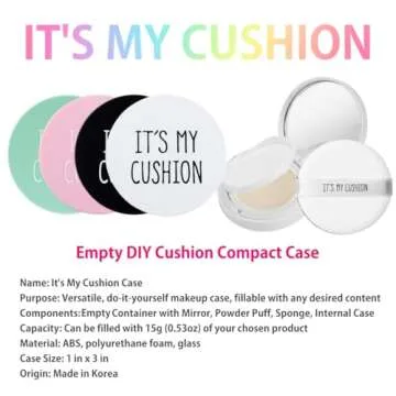 IT'S MY CUSHION Empty DIY Cushion Compact Case - Durable Premium Portable Air Cushion Puff Box, Pink Cosmetic Container with Sponge Powder Puff and Mirror - DIY Custom Makeup Compact Case (15g)