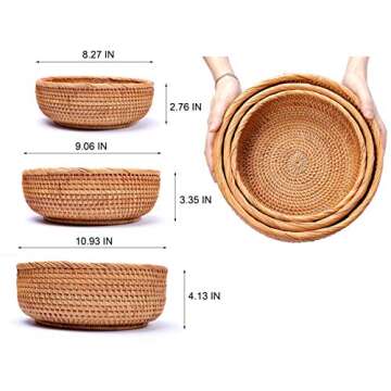 Wicker Storage Basket For Fruit Bread Vegetable Natural Rattan Baskets For Storage Bowls Key Round W...