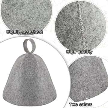 JaGely 2 Pcs Sauna Hat Vaporarium Hat Sauna Wool Hat Russian Banya Cap for Men Women Bath Accessories (Gray)