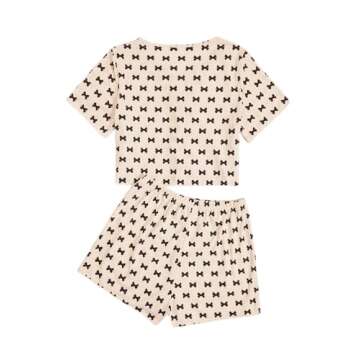 Verdusa Women's 2-Piece Button Down Short Sleeve Ditsy Floral Button Front Sleepwear Loungewear PJ S...