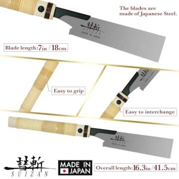 SUIZAN Flush Cut Saw 7" - Professional Japanese Pullsaw Handsaw Woodworking Tools