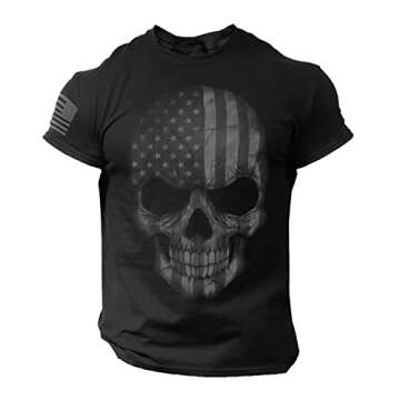 Rogue Style USA Flag Skull T-Shirt for Man - Biker Gym 4th July Tee (XXL)