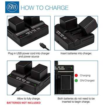 BM Premium BP718, BP727 USB Dual Battery Charger for Canon HFR80, HFR82, HFR800, HFR70, HFR72, HFR700, HFM500, HFR30, HFR32, HFR300, HFR40, HFR42, HFR400, HFR50, HFR52, HFR500, HFR60, HFR62, HFR600