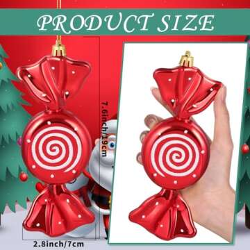 Aoriher 7.6" Large Christmas Candy Cane Ornaments Hanging Glitter Large Christmas Tree Candy Peppermint Ornaments with Golden Ropes for Xmas Party Decorations(Red,2 Pcs)
