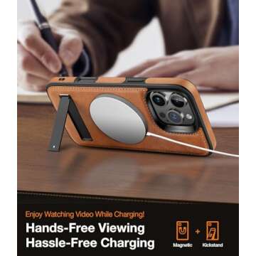 VAUSERDY for iPhone 16 Pro Max Case Leather,[Compatible with MagSafe], Slim Adjustable Kickstand，S...