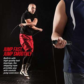 PUZGIC Jumping Rope Tangle-Free – Rapid Speed Skipping Jump Ropes with Gloves for men and women Aerobic Exercise – Anti-skid handles with adjustable length cable for Kids