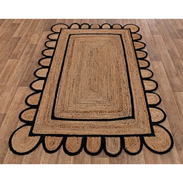 Stylish SVI Scallop Pattern Jute Bohemian Area Rug 3'x5'