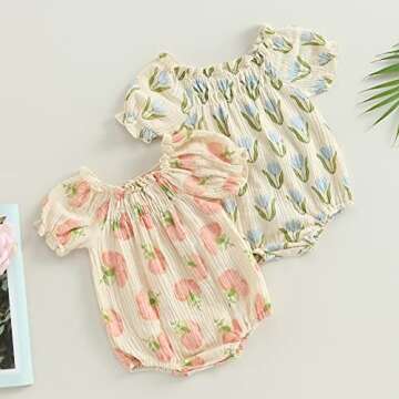 Infant Baby Girl Linen Romper Smocked Bubble Bodysuit Frill Trim Ruffle One-Piece Jumpsuit Casual Cu...