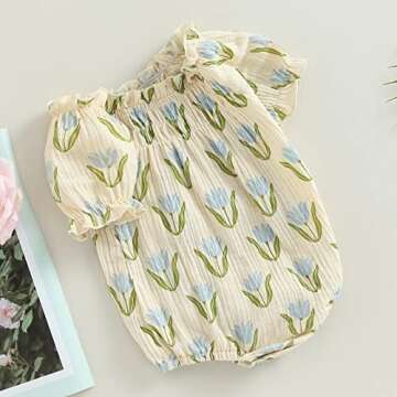 Infant Baby Girl Linen Romper Smocked Bubble Bodysuit Frill Trim Ruffle One-Piece Jumpsuit Casual Cute Summer Clothes (Blue, 18-24 Months)