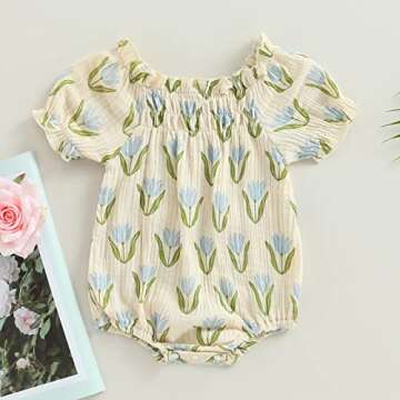 Infant Baby Girl Linen Romper Smocked Bubble Bodysuit Frill Trim Ruffle One-Piece Jumpsuit Casual Cute Summer Clothes (Blue, 18-24 Months)