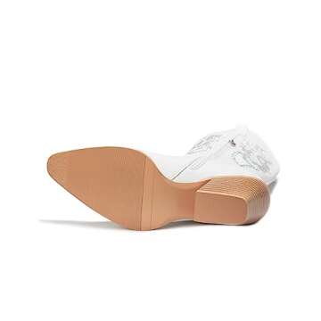 Pasuot Rhinestone Cowboy Boots for Women - White Wide Calf Knee High Cowgirl Boots with Side Zipper and Sparkly Glitter Embroidery, Almond Toe Mid Heel Retro Fashion Tall Cowgirl Boot Pull On US 9