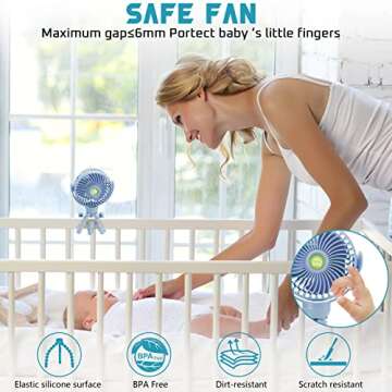 snawowo Upgraded Portable Baby Stroller Fan, 360°Rotate Rechargeable Mini Clip on Fan with Flexible Tripod for Stroller Treadmill Crib Car Seat Travel, 4000mAh Battery Powered Handheld Fan (Blue)