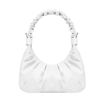 Classic Shoulder Bags for Women Cute Hobo Tote Mini Leather Handbag Clutch Purse Lightweight (White)