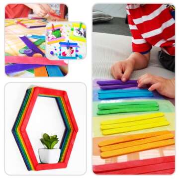 WISYOK 120 Jumbo Colored Craft Sticks for Creative Projects