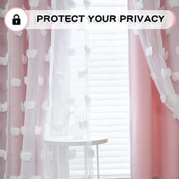 MYSKY HOME Pink Curtains for Living Room 84 Inches Long Pom Pom White Sheer Curtains for Girls Room Nursery Curtains Double Layer for Toddler Bedroom Grommet Room Darkening Window Panels 52 x 84 Inch