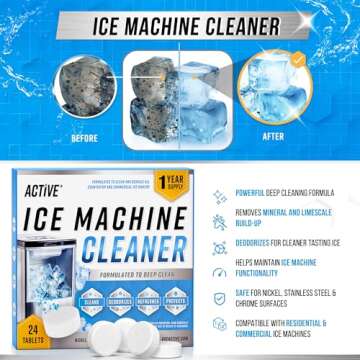 ACTIVE Ice Machine Cleaner Maker Descaler - 24 Clean Tablets Compatible with Frigidaire, Opal, GE Pr...