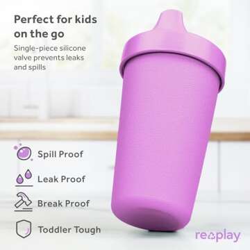 Re-Play Made in USA 10 Oz. Sippy Cups for Toddlers, Pack of 6 - Reusable Spill Proof Cups for Kids, ...