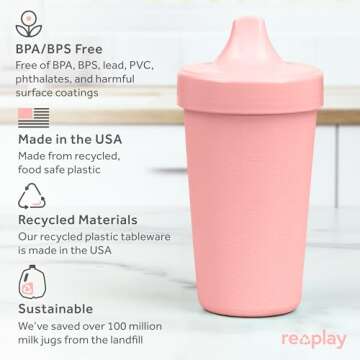 Re-Play Made in USA 10 Oz. Sippy Cups for Toddlers, Pack of 6 - Reusable Spill Proof Cups for Kids, Dishwasher/Microwave Safe - Hard Spout Sippy Cups for Toddlers 3.13" x 6.25", Fairytale
