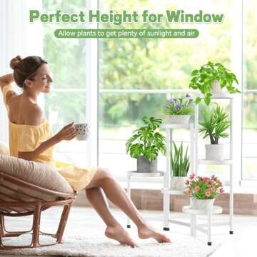 KMOTASUO 5 Tier Metal Plant Stand Indoor Outdoor, Foldable Corner Tall Plant Stands for Plants Multi...