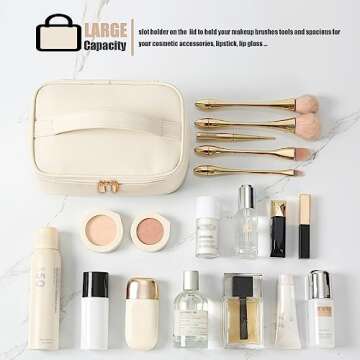 Meiyuuo Cute Makeup Bag Small Cosmetic Bags for Women Medium Pouch Toiletry Bag Waterproof Organizer(Light Beige)