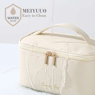 Meiyuuo Cute Makeup Bag Small Cosmetic Bags for Women Medium Pouch Toiletry Bag Waterproof Organizer(Light Beige)