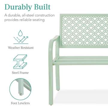 Mint Green Two-Person Steel Outdoor Bench for Garden