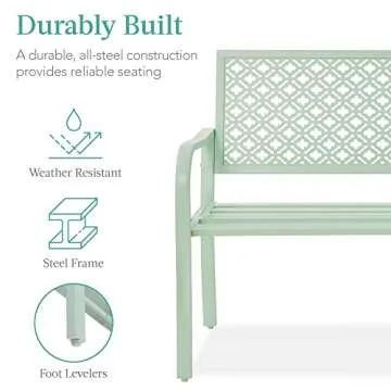 Mint Green Two-Person Steel Outdoor Bench for Garden