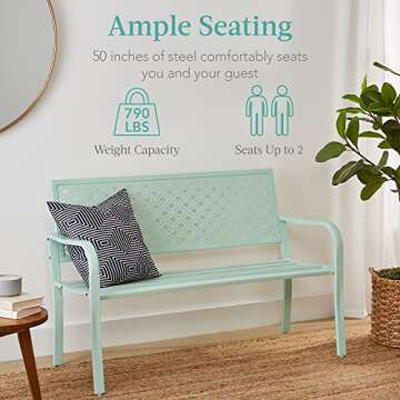 Mint Green Two-Person Steel Outdoor Bench for Garden