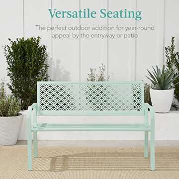 Mint Green Two-Person Steel Outdoor Bench for Garden