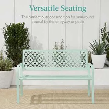 Mint Green Two-Person Steel Outdoor Bench for Garden