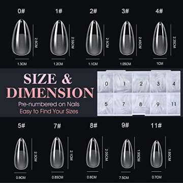 Gelike EC 240PCS Soft Gel Nail Tips Kit - Clear Cover Full Nail Extensions - Medium Almond Pre-shaped Acrylic False Gelly Nail Tips 10 Sizes for DIY Salon Gift Nail Extensions