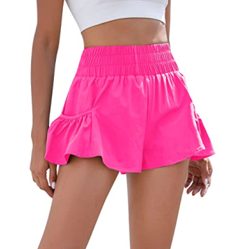 BMJL Womens High Waisted Shorts Athletic Running Shorts Workout Gym Quick Dry Flowy Shorts with Pockets(L,Hot Pink)