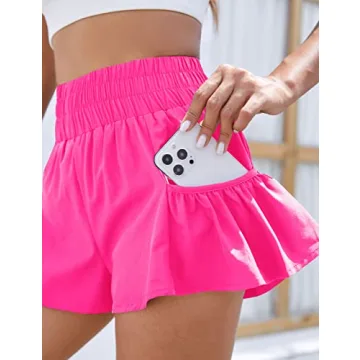 BMJL Womens High Waisted Shorts Athletic Running Shorts Workout Gym Quick Dry Flowy Shorts with Pockets(L,Hot Pink)