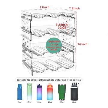 4 Tier Water Bottle Organizer,Clear Stackable Water Bottle Rack for Cabinet,Tumbler Storage Organizer for Kitchen,Fridge,Cabinet Organization and Acrylic Wine Rack and Tumbler Holder Stand torage