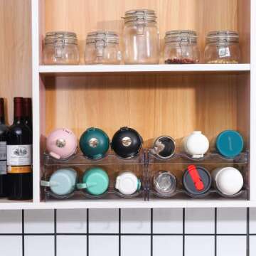 4 Tier Water Bottle Organizer,Clear Stackable Water Bottle Rack for Cabinet,Tumbler Storage Organizer for Kitchen,Fridge,Cabinet Organization and Acrylic Wine Rack and Tumbler Holder Stand torage