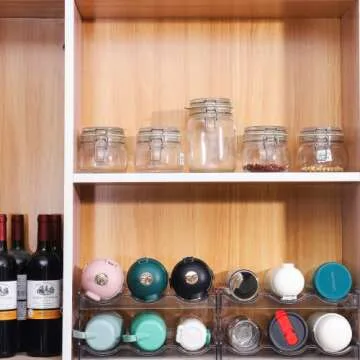 4 Tier Water Bottle Organizer,Clear Stackable Water Bottle Rack for Cabinet,Tumbler Storage Organizer for Kitchen,Fridge,Cabinet Organization and Acrylic Wine Rack and Tumbler Holder Stand torage