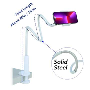 MAGIPEA Cell Phone Clip Bed Stand Holder, with Grip Flexible Long Arm Gooseneck Bracket Mount Clamp ...