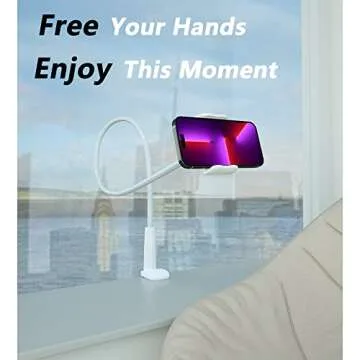 MAGIPEA Cell Phone Clip Bed Stand Holder, with Grip Flexible Long Arm Gooseneck Bracket Mount Clamp for Desk, Compatible with iPhone 14 Pro Max XR X 8 7 6 or Other 3.5-7" Devices (White)