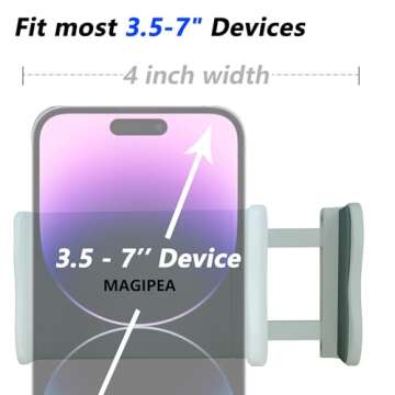 MAGIPEA Cell Phone Clip Bed Stand Holder, with Grip Flexible Long Arm Gooseneck Bracket Mount Clamp for Desk, Compatible with iPhone 14 Pro Max XR X 8 7 6 or Other 3.5-7" Devices (White)