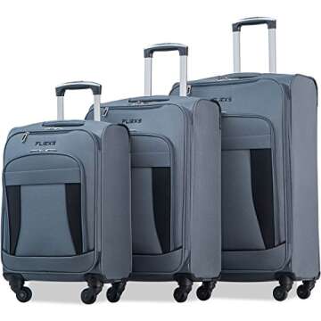 Merax Flieks 3 Piece Luggage Set Expandable Spinner Suitcase, Gray&Black, One Size